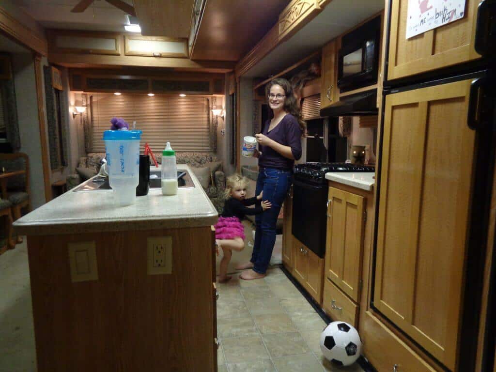 View of the kitchen of the RV