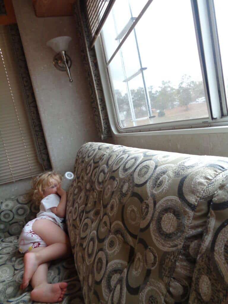 Chelsea laying down in the RV