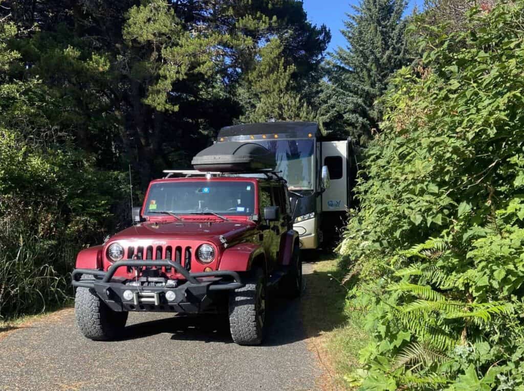 Showing campsite with privacy shrubs
