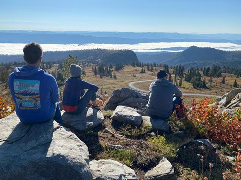 Tranquil group on mountaintop